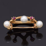 Vintage Leon 14K Yellow Gold Ruby & Sea Pearl Crown Brooch Pin 22.7 x 15.5 mm