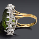 Vintage 18K Yellow Gold 17.54 Ct Peridot & 1.44 TCW Diamond Oval Cocktail Ring