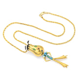 Vintage Italy 18K Yellow Gold Sapphire Enamel Cartoon Figurine Pendant Necklace