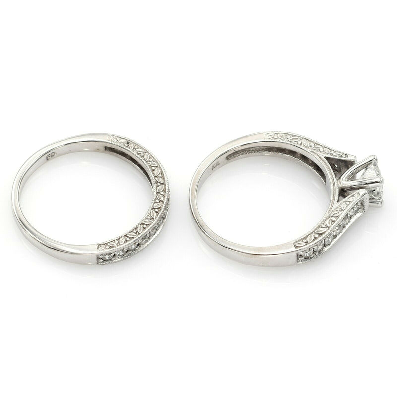 Vintage 14K White Gold 1.01 TCW Diamond Band Ring Set