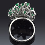 Vintage 14K White Gold Emerald & 0.55 TCW Diamond Cluster Cocktail Ring