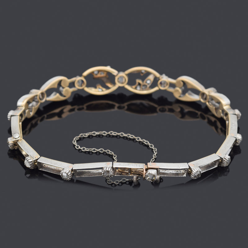 Antique 18K Gold & Sterling Silver 1.27 TCW Diamond Rose Cut Tennis Bracelet