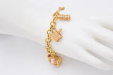 ARTLINEA 18K Gold Colosseum, Pisa Tower, Eiffel Tower, Big Ben, Windmill, Castle, Boat 7 Charms Rosato Bracelet