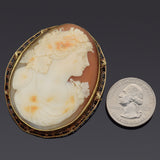 Antique 14K Yellow Gold Cameo Shell Oval Large Brooch Pin Pendant