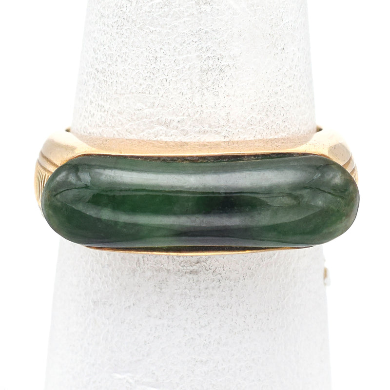 Vintage 14K Yellow Gold Green Jade Saddle Band Ring 4.0 Grams Size 5.25