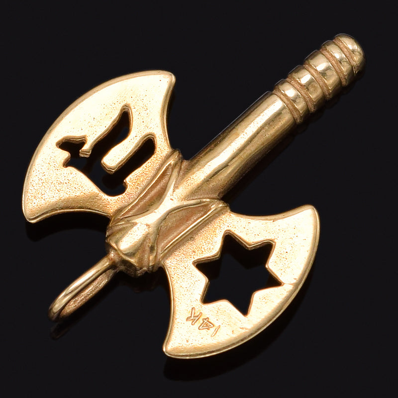 Vintage 14K Gold Star of David & Chai Labrys Axe Charm Pendant