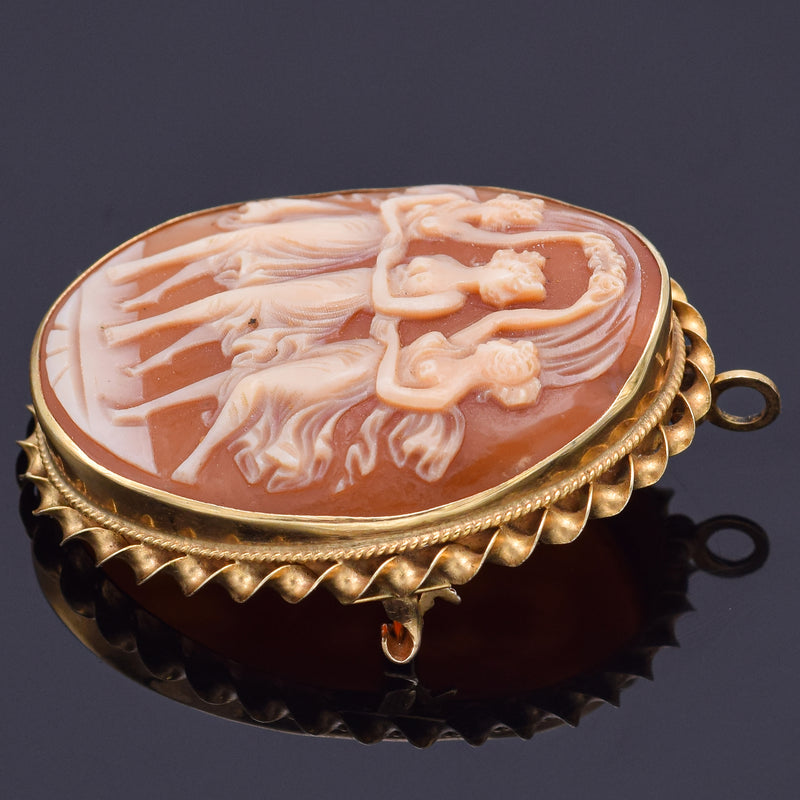 Antique 14K Yellow Gold Cameo Shell Large Oval Brooch Pin Pendant 7.8 Grams