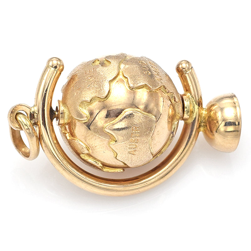 Vintage 14K Yellow Gold Spinning Globe World Charm Pendant