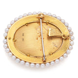 Antique 18K Gold Italy Sea Pearl & Diamond Hand Painted Portrait Brooch Pendant