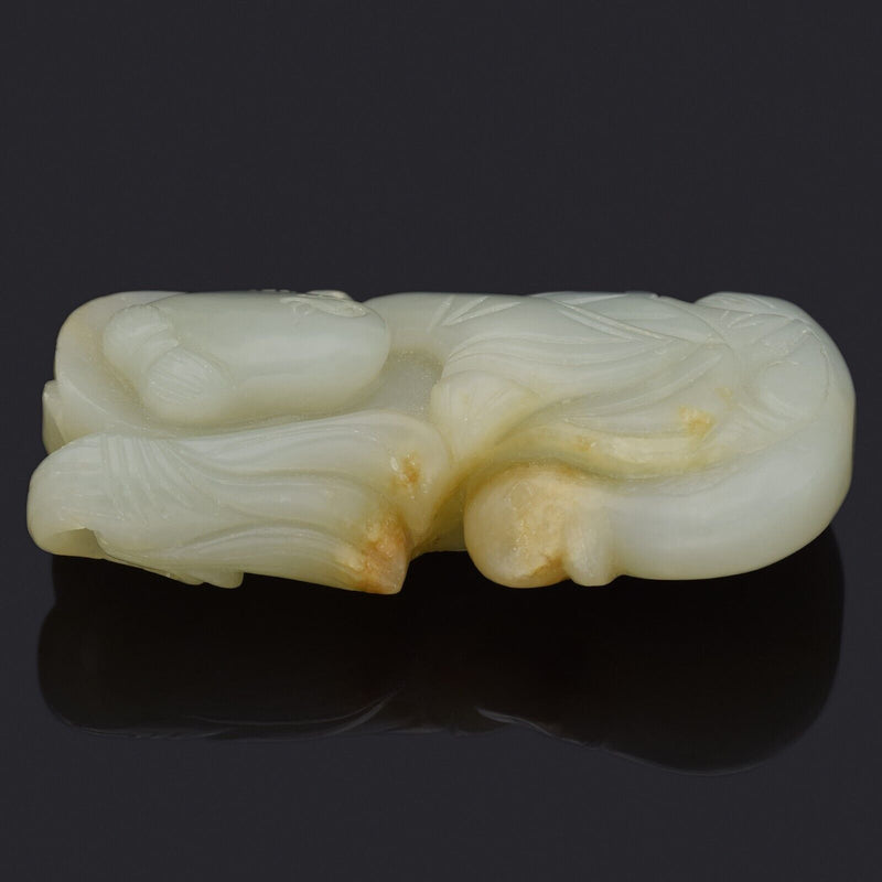Antique Pale Green Mutton Fat Jade Carved Deity Figurine Pendant 67.4 Grams