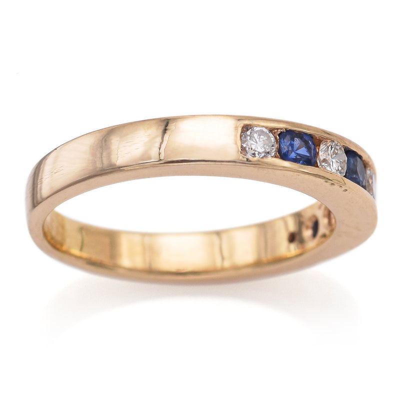 Vintage 14K Yellow Gold Sapphire & Diamond Semi-Eternity Band Ring