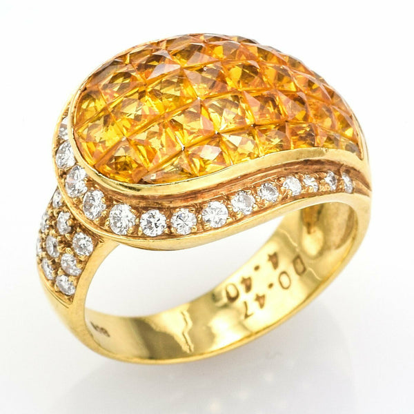 Estate 18K Gold Yellow Sapphire & Diamond Ring