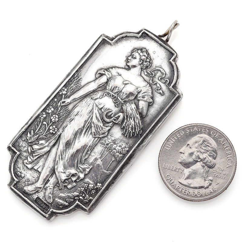 Vintage Henryk Winograd HW 999 Fine Silver Repoussé Woman Harvesting Pendant