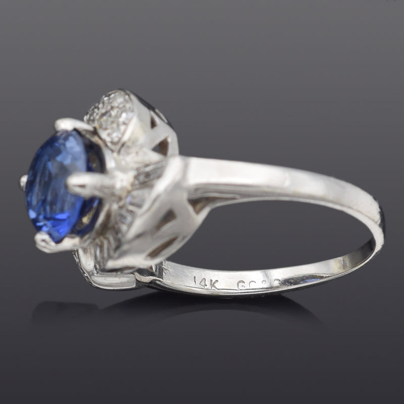 Vintage 14K White Gold Sapphire & 0.54 TCW Diamond Band Ring