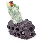 Antique Chinese Green Jade Carved Cabbage Snuff Bottle + Wood Stand 154.5 Grams