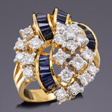 Vintage 18K Yellow Gold Blue Sapphire & 1.17 TCW Diamond Cocktail Ring + Box