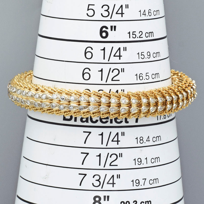 Vintage 18K Yellow Gold Single Cut Diamond Woven Link Bracelet