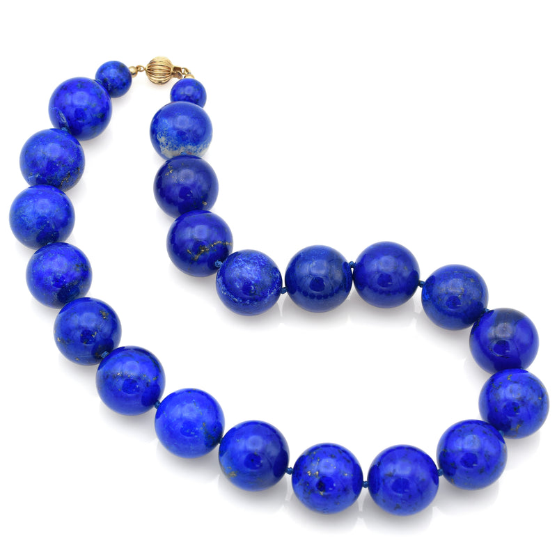 Vintage 14K Yellow Gold Lapis Lazuli Beaded Strand Necklace