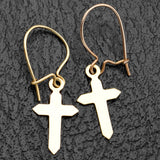 Vintage 14K Yellow Gold Cross Dangle Kidney-Wire Earrings