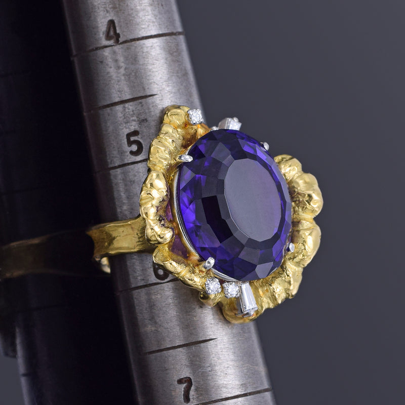 KOJI IWAKURA 18K Gold & Platinum 19.05 Ct Amethyst & Diamond Cocktail Ring