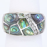 Vintage 14K White Gold Abalone & Diamond Band Ring