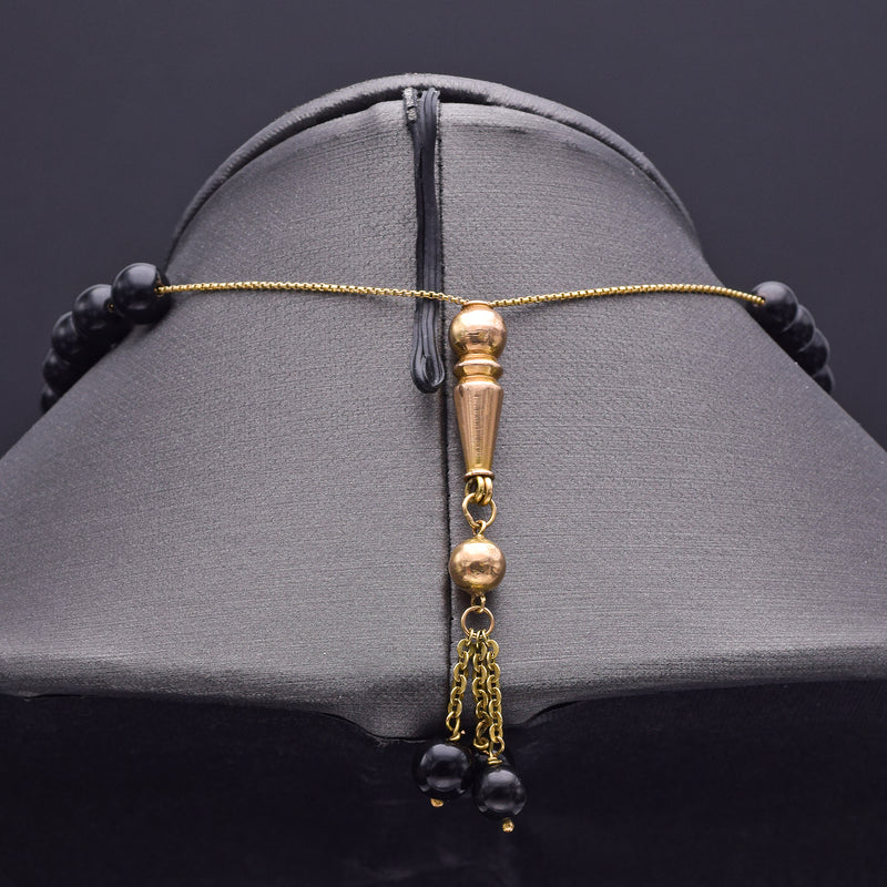 Vintage 18K Yellow Gold Black Onyx Prayer Beads 26.7 Grams