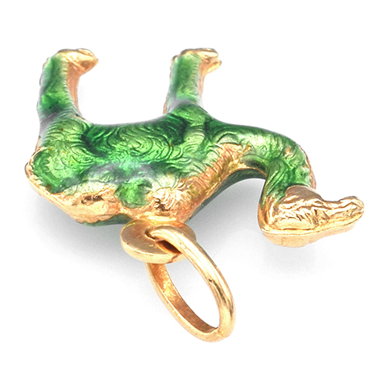 Vintage 18K Yellow Gold Green Enamel Camel Charm Pendant