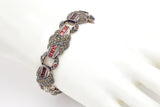 Vintage Judith Jack Sterling Silver Garnet & Marcasite Link Bracelet 16 mm