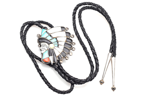 Vintage Raymond Quam Zuni Sterling Silver Multi-Stone Bennett Bolo Tie