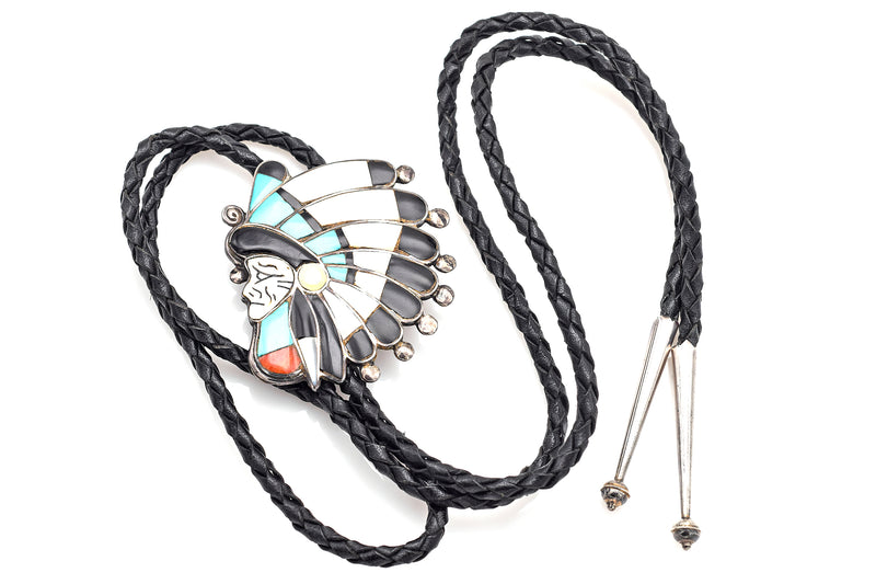 Vintage Raymond Quam Zuni Sterling Silver Multi-Stone Bennett Bolo Tie