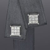 Estate 18K White Gold 0.36 TCW Diamond 3-Row Square Stud Earrings 6.5 mm H VS-SI