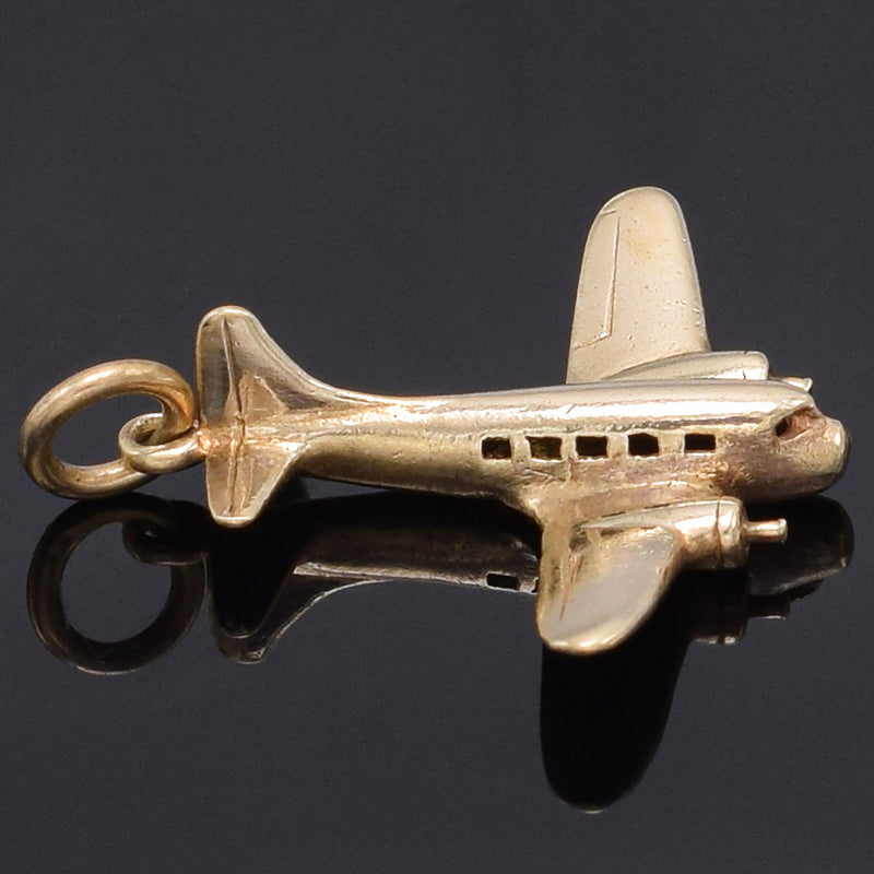 Vintage 14K Yellow Gold Airplane Charm Pendant 2.2 Grams