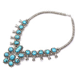 Vintage Sterling Silver Turquoise Southwestern Squash Blossom Necklace