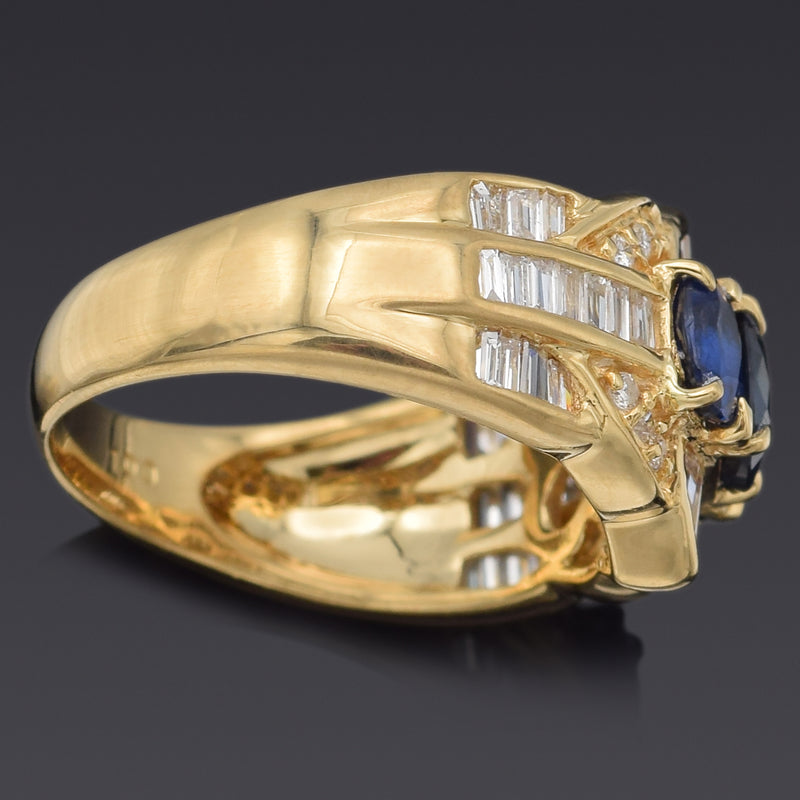 Estate 18K Yellow Gold 1.34 Ct Sapphire & 1.00 TCW Diamond Band Ring