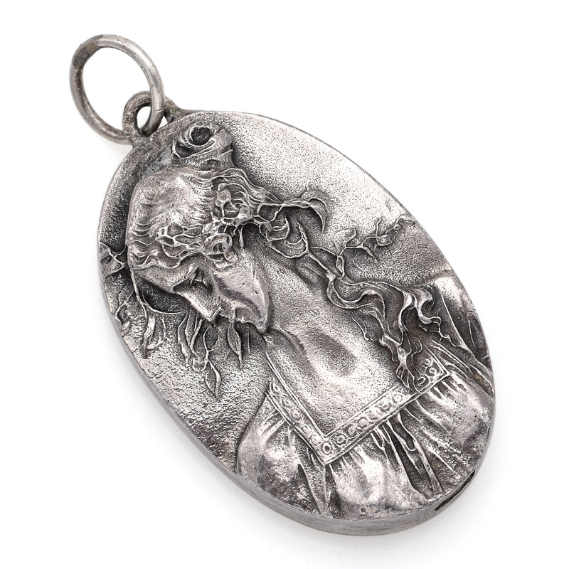 Vintage Henryk Winograd HW 999 Fine Silver Repoussé Woman Primavera Pendant Sm