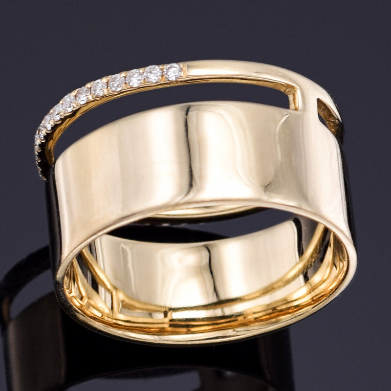 Estate 14K Yellow Gold Diamond Wide Band Ring 10.5 mm 7.1 Grams