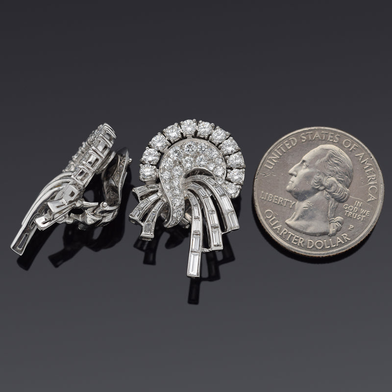 Vintage Platinum 4.87 TCW Diamond Clip on Earrings