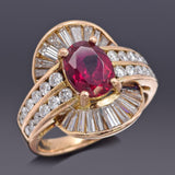 Vintage 18K Gold Lab Ruby & 1.28 TCW Diamond Cocktail Ring 6.3Gr Size 4 G/H VS
