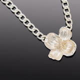 Custom Tiffany & Co. Sterling Silver Dogwood Flower Pendant Necklace + Pouch