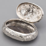 Antique 800 Silver Cherub Etched Oval Trinket Pill Box Case