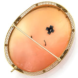 Antique 14K Yellow Gold Cameo Diamond Large Oval Brooch Pin Pendant