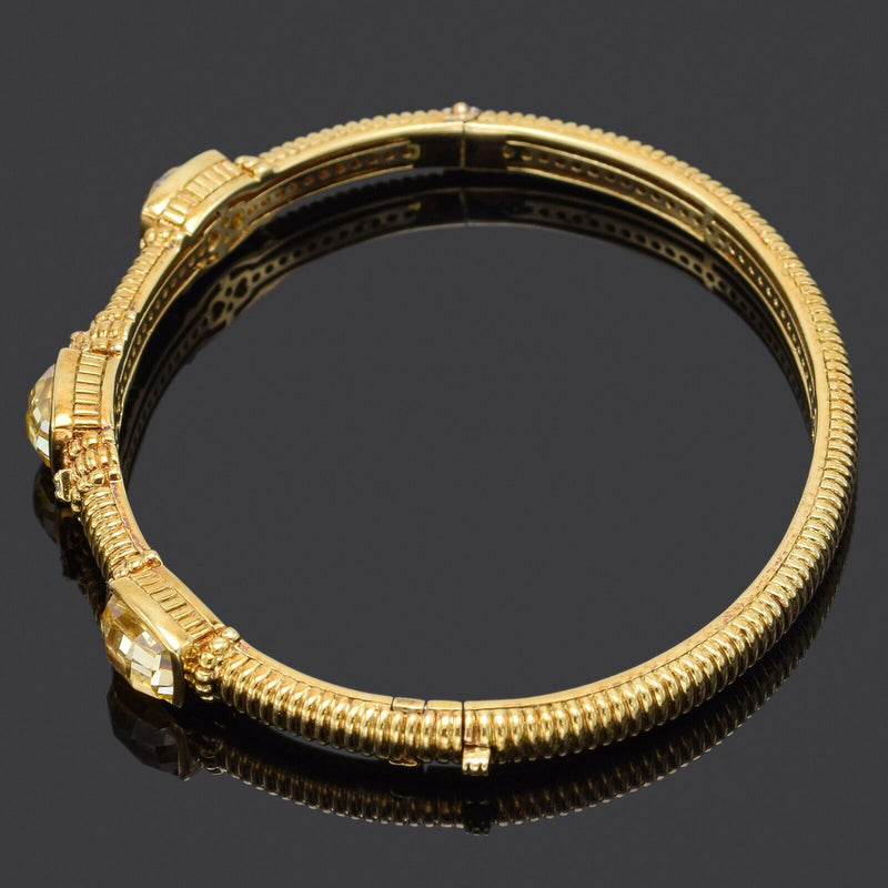 Judith Ripka 14K Gold Canary Crystal & Diamond Hinged Bangle Bracelet +Box 21.2G