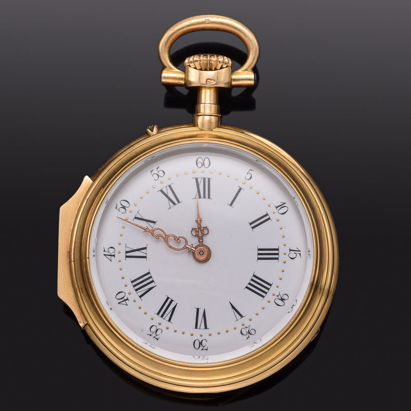 Antique Late 1800s Chaude Paris 18K Gold Enamel Openface Dress Pocket Watch & MOP Hanger