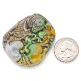 Vintage Lavender Orange & Green Jade Carved Monkey & Peaches Loose Stone Pendant
