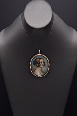 Antique Victorian 14K Gold Sea Pearl Hand Painted Large Portrait Pendant 30.6G