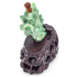 Antique Chinese Green Jade Carved Cabbage Snuff Bottle + Wood Stand 127.7 Grams
