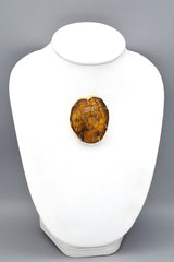 Vintage 18K Yellow Gold Amber & Emerald Large Hand Made Carved Lion Brooch Pin