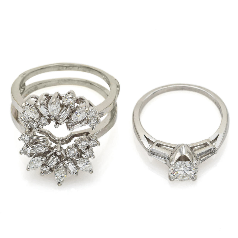 Vintage Platinum & 14K Gold 2.57 TCW Diamond Enhancer Guard Ring Set