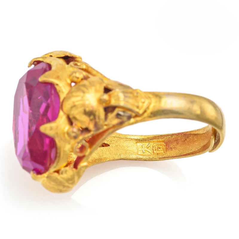 Vintage 24K Yellow Gold 10.51 Carat Lab Ruby Oval Cocktail Ring