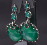 Estate Italian 18K Gold 30.68 TCW Chrysoprase & 1.02 TCW Diamond Drop Earrings